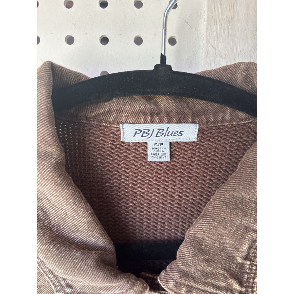 Vintage PBJ Blues Denim Knit Sweater Jacket Snap‎ Buttons Pockets Small Brown - Picture 3 of 7